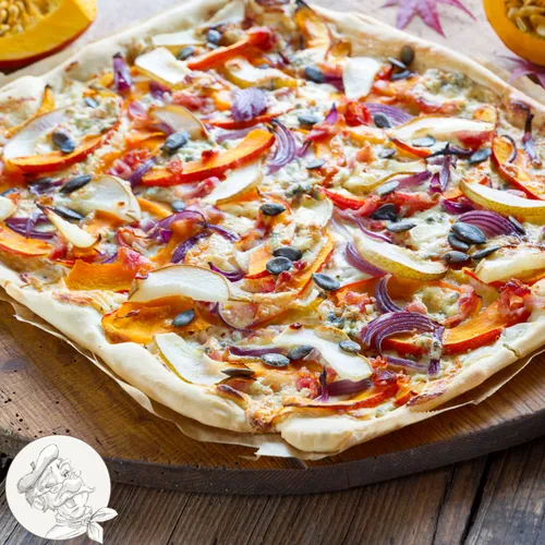 Flammkuchen KÜRBIS, BIRNE & ZWIEBEL