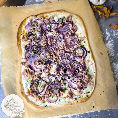 Flammkuchen mit Nordseekrabben